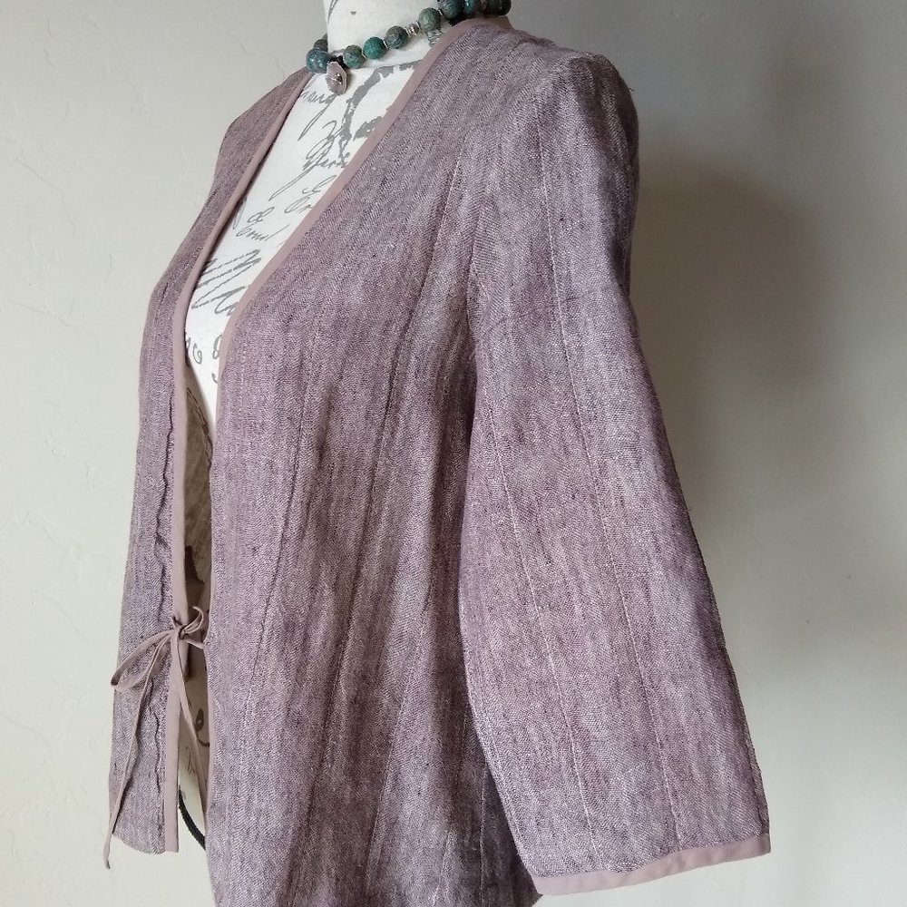 Eileen Fisher Linen Cotton Blend Tie Front Jacket - Picture 3 of 7
